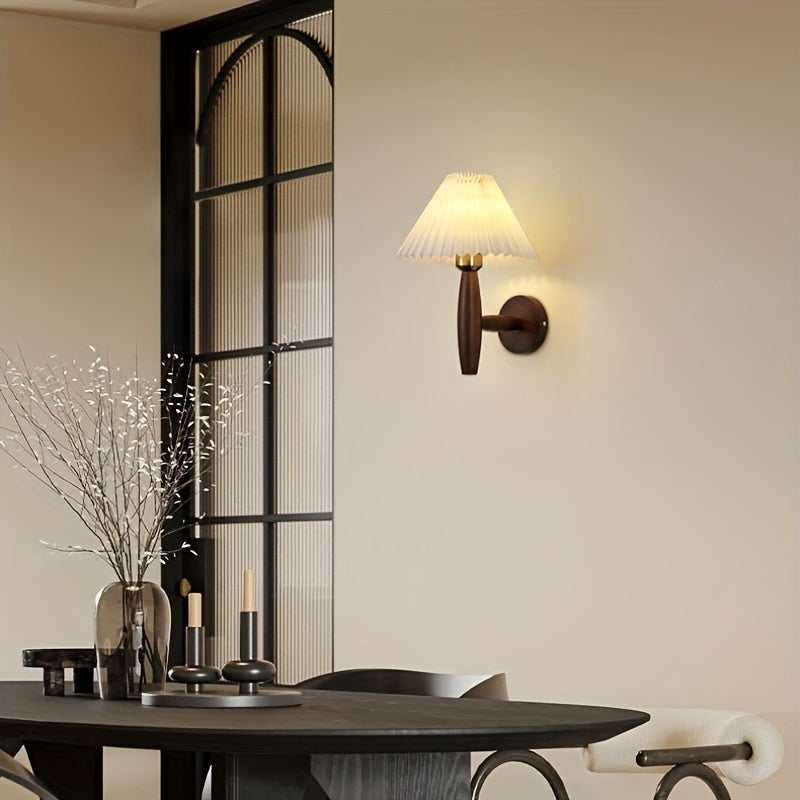 Nordic Wooden Wall Sconce with Pleated Shade