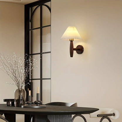 Nordic Wooden Wall Sconce with Pleated Shade