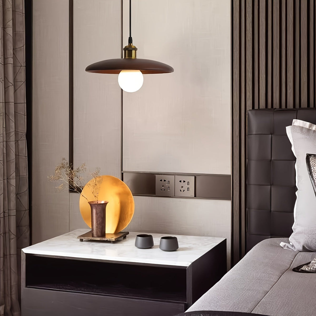 Nordic Solid Wood Semi-Flush Pendant