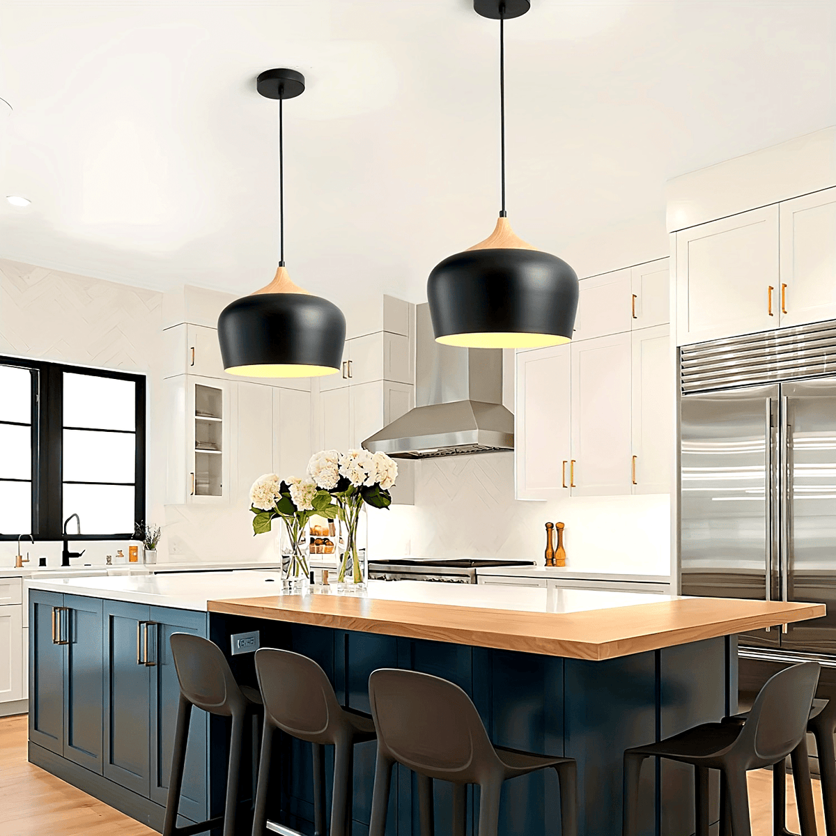 Matte Metal Wood Grain Pendant Light