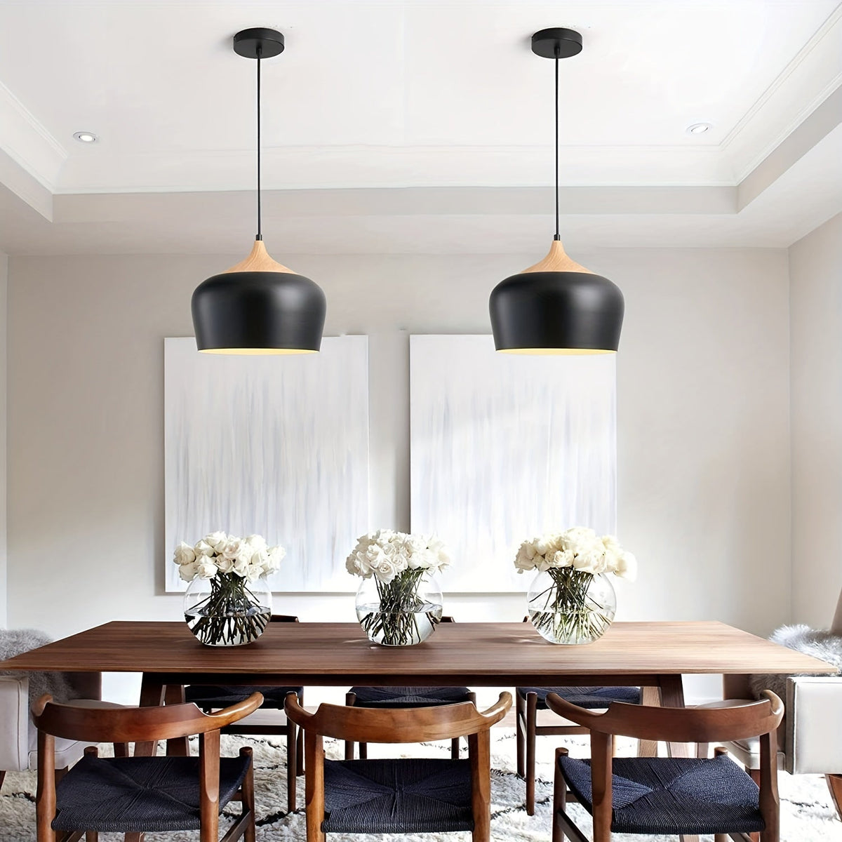 Matte Metal Wood Grain Pendant Light