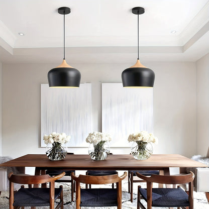 Matte Metal Wood Grain Pendant Light
