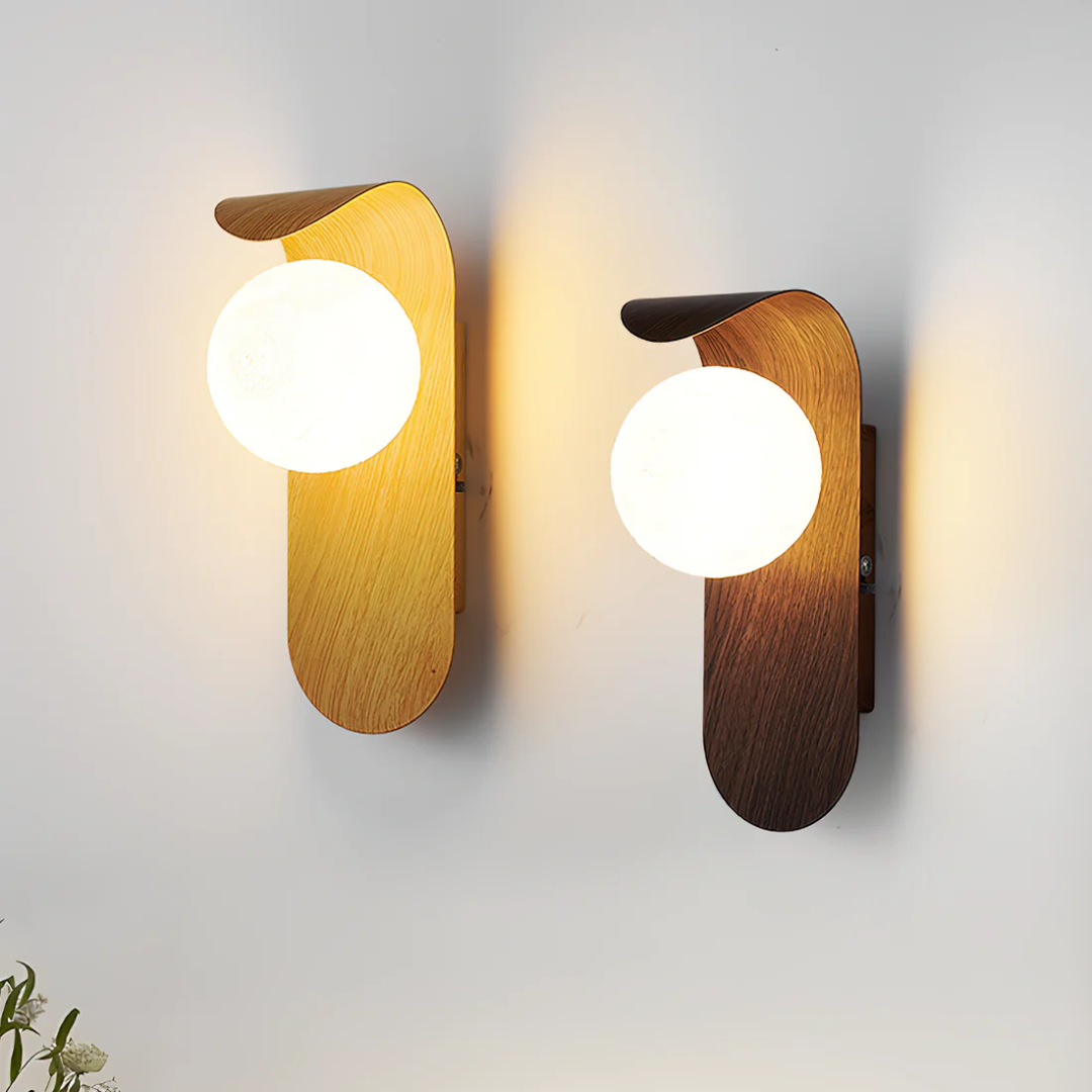 Icar Scandinavian Wood and Glass LED Wall Lamp