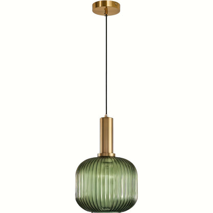 Ribbed Glass Brass Pendant Light