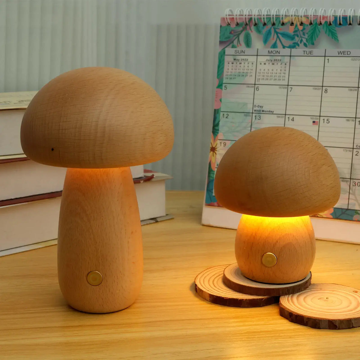 Portobello Mushroom Lamp | Natural Wood Rechargeable Night Light
