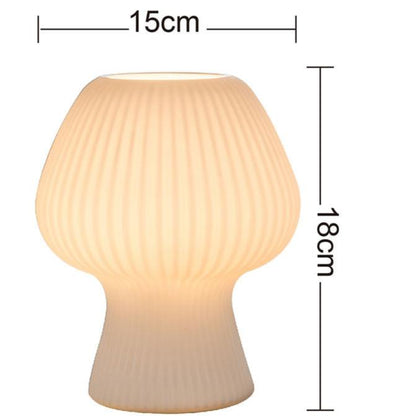Vintage Ribbed Glass Mushroom Bedside Lamp