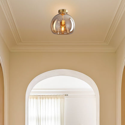Vintage Bubble Glass Ceiling Light | Retro Amber Glass Pendant