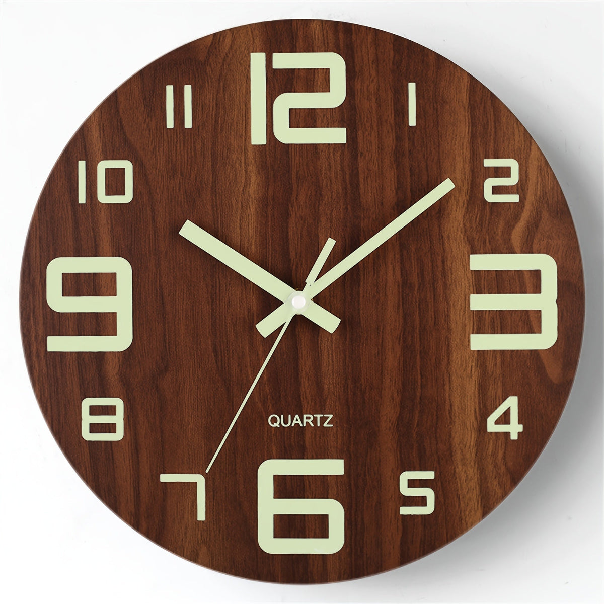Walnut Luminous Wall Clock | Silent Glow-in-the-Dark Wooden Design