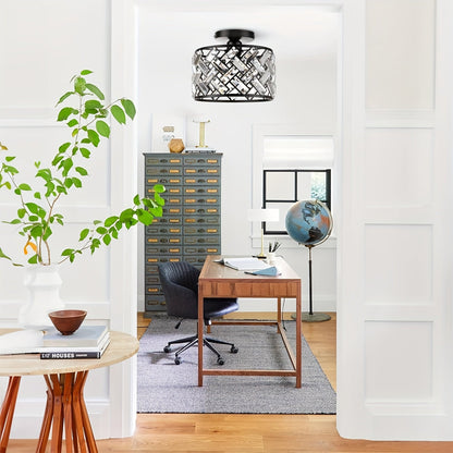 Modern Crystal Lattice Semi Flush Ceiling Light