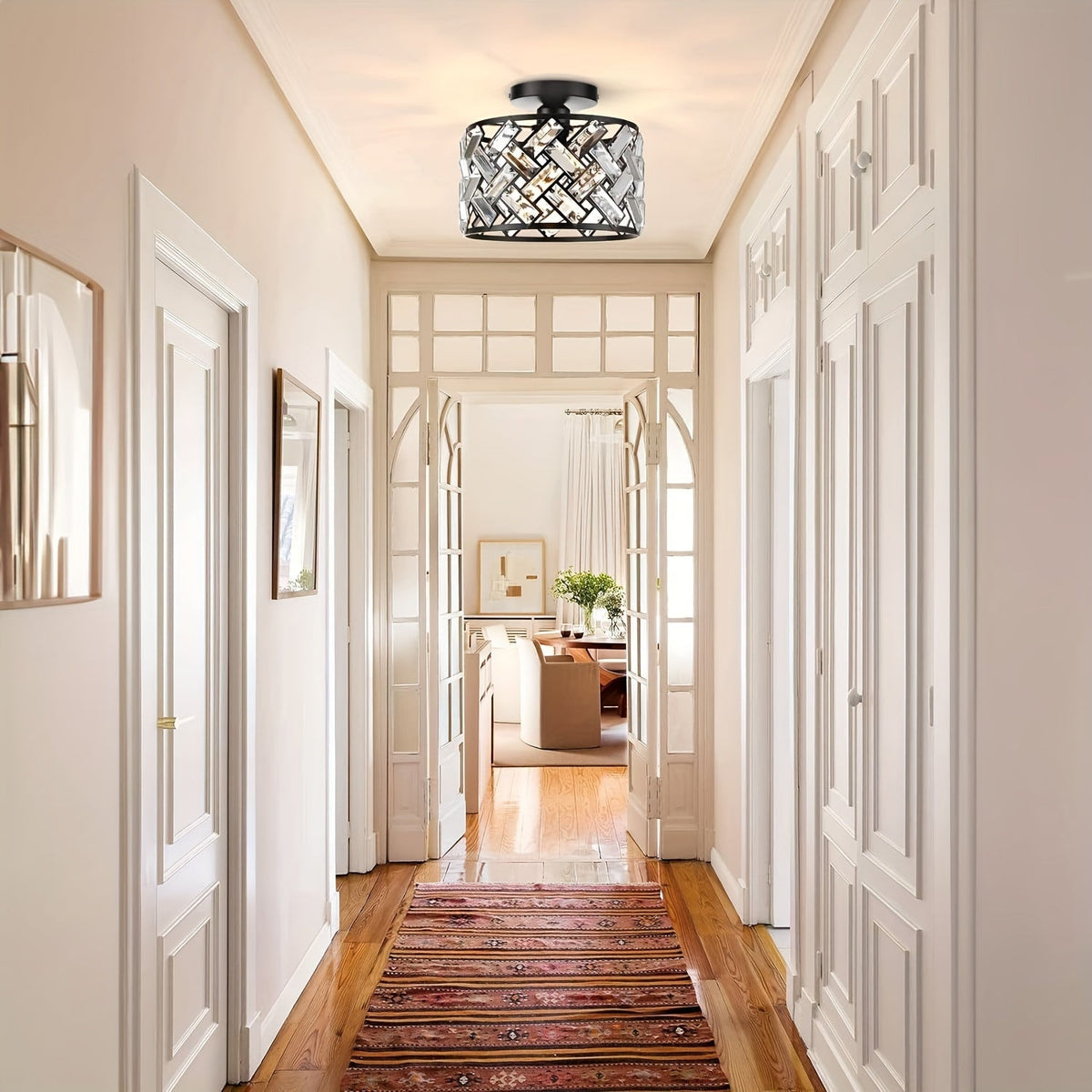 Modern Crystal Lattice Semi Flush Ceiling Light