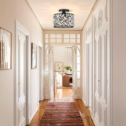 Modern Crystal Lattice Semi Flush Ceiling Light
