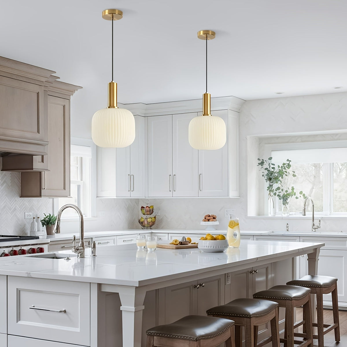 Ribbed Glass Brass Pendant Light