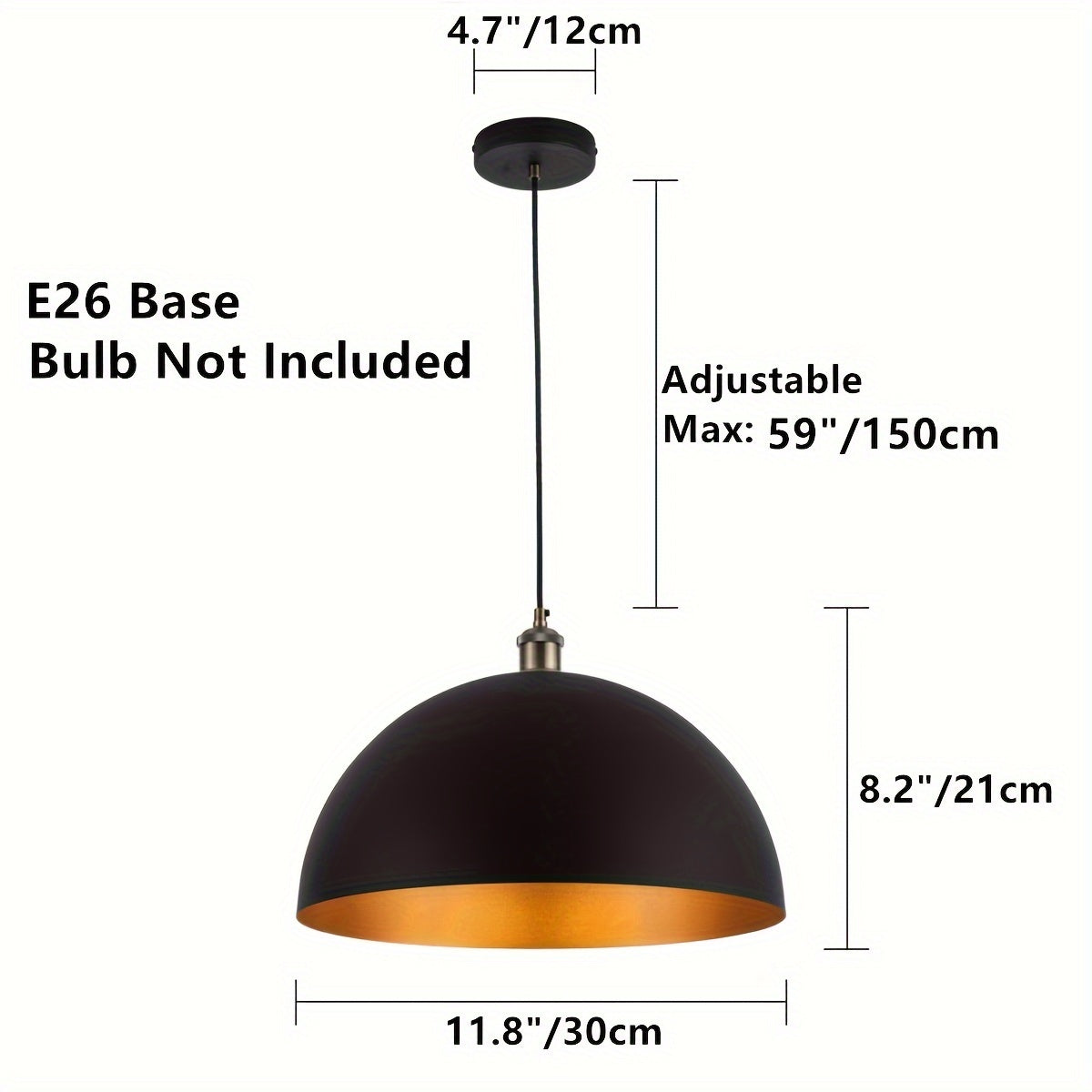 Industrial Black and Gold Dome Pendant