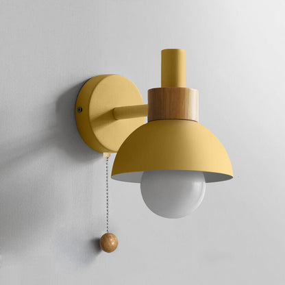 Nordic Wood Accent Pull-Chain Wall Lamp