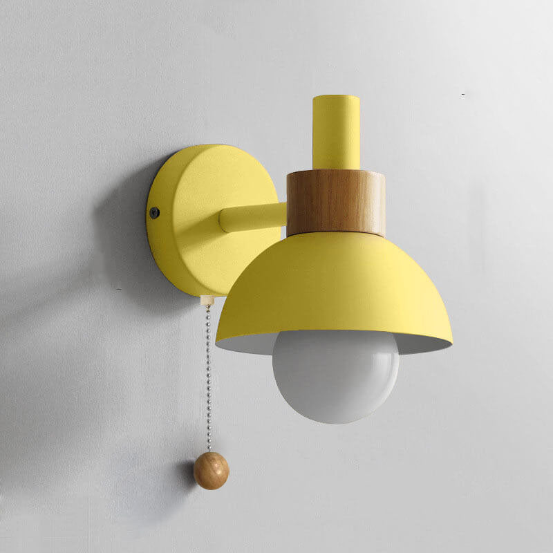 Nordic Wood Accent Pull-Chain Wall Lamp