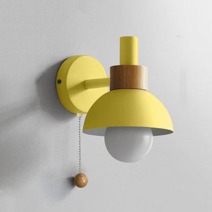 Nordic Wood Accent Pull-Chain Wall Lamp