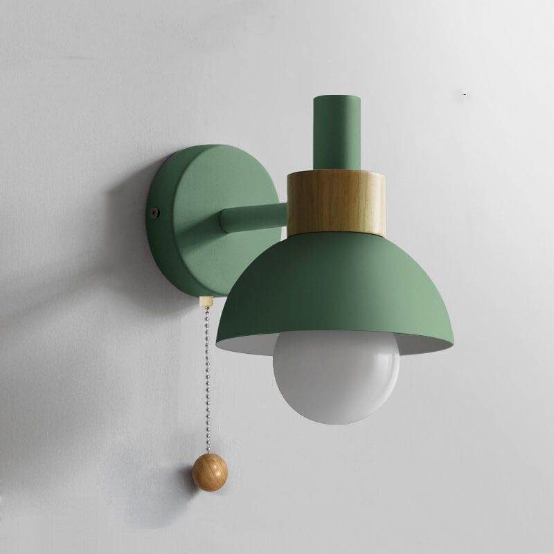 Nordic Wood Accent Pull-Chain Wall Lamp