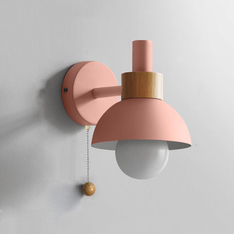 Nordic Wood Accent Pull-Chain Wall Lamp