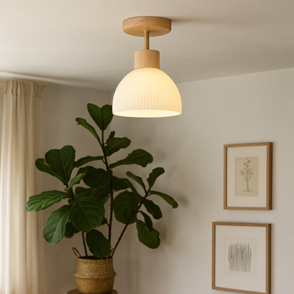 Ailse Wood and Frosted Glass Ceiling Lamp