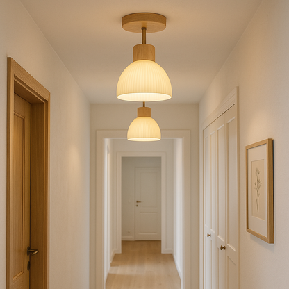 Ailse Wood and Frosted Glass Ceiling Lamp