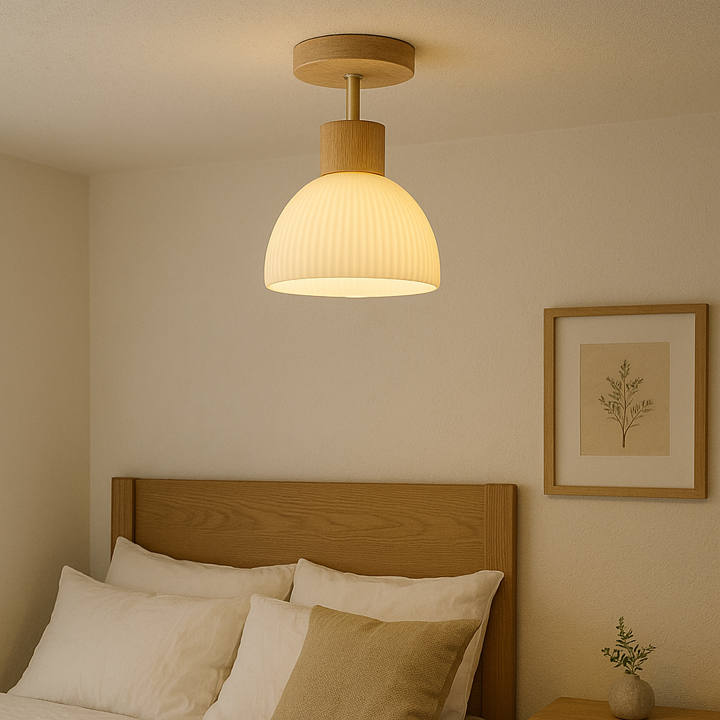 Ailse Wood and Frosted Glass Ceiling Lamp