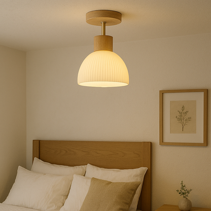 Ailse Wood and Frosted Glass Ceiling Lamp