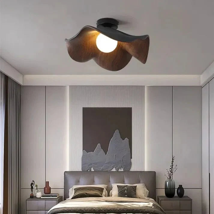 Scandinavian Wooden Lotus Resin Ceiling Light