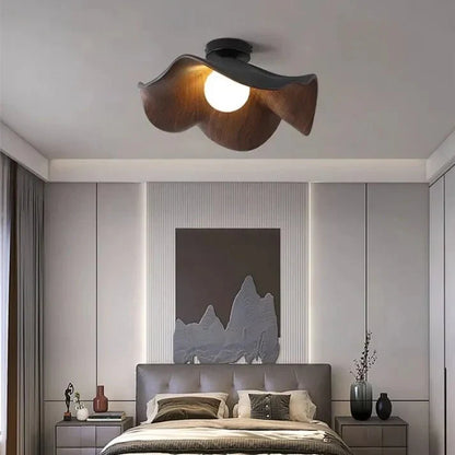 Scandinavian Wooden Lotus Resin Ceiling Light
