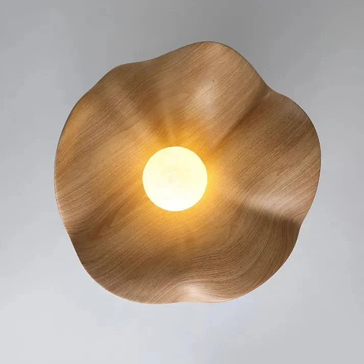 Scandinavian Wooden Lotus Ceiling Light | Resin & Iron Modern Flush Lamp