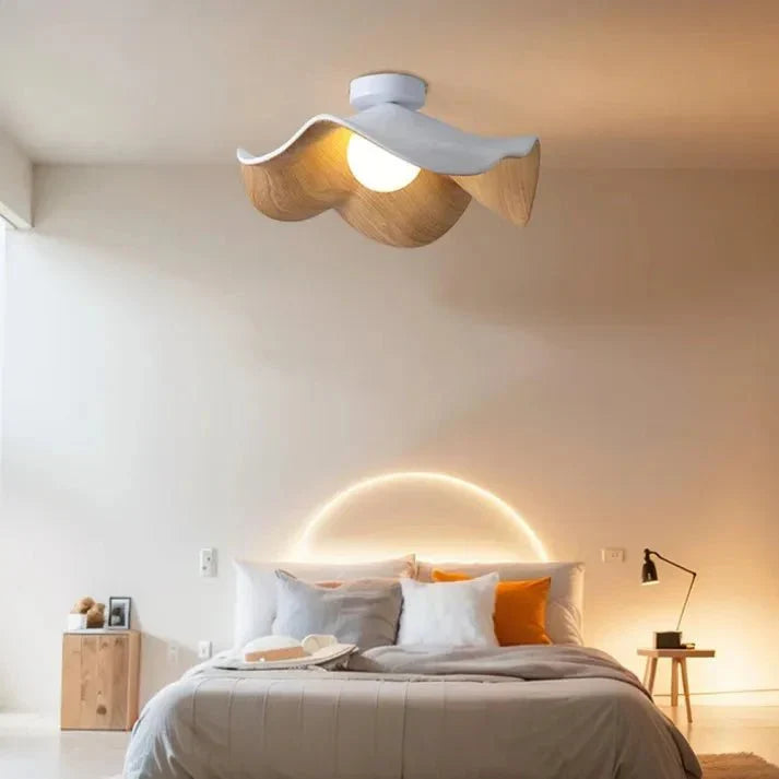 Scandinavian Wooden Lotus Resin Ceiling Light