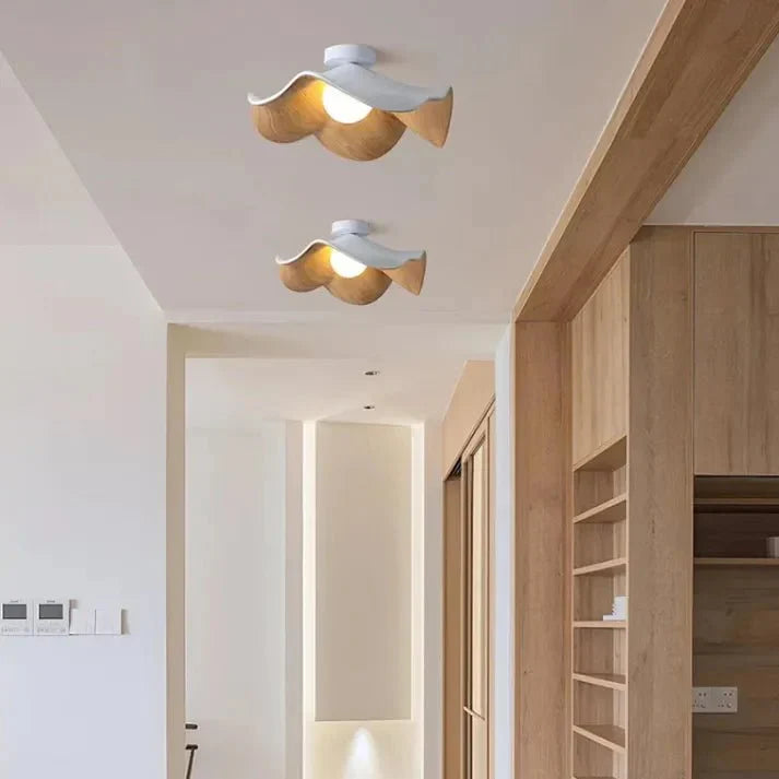 Scandinavian Wooden Lotus Resin Ceiling Light
