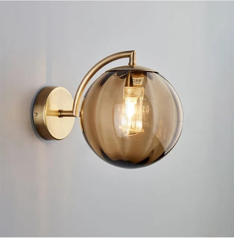 Modern Glass Ball Wall Lamp | Brass & Tinted Glass Design
