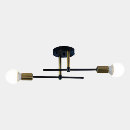 Black and Gold 2-Light Flush Ceiling Lamp