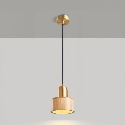 Walnut and Brass Cylinder Pendant Light