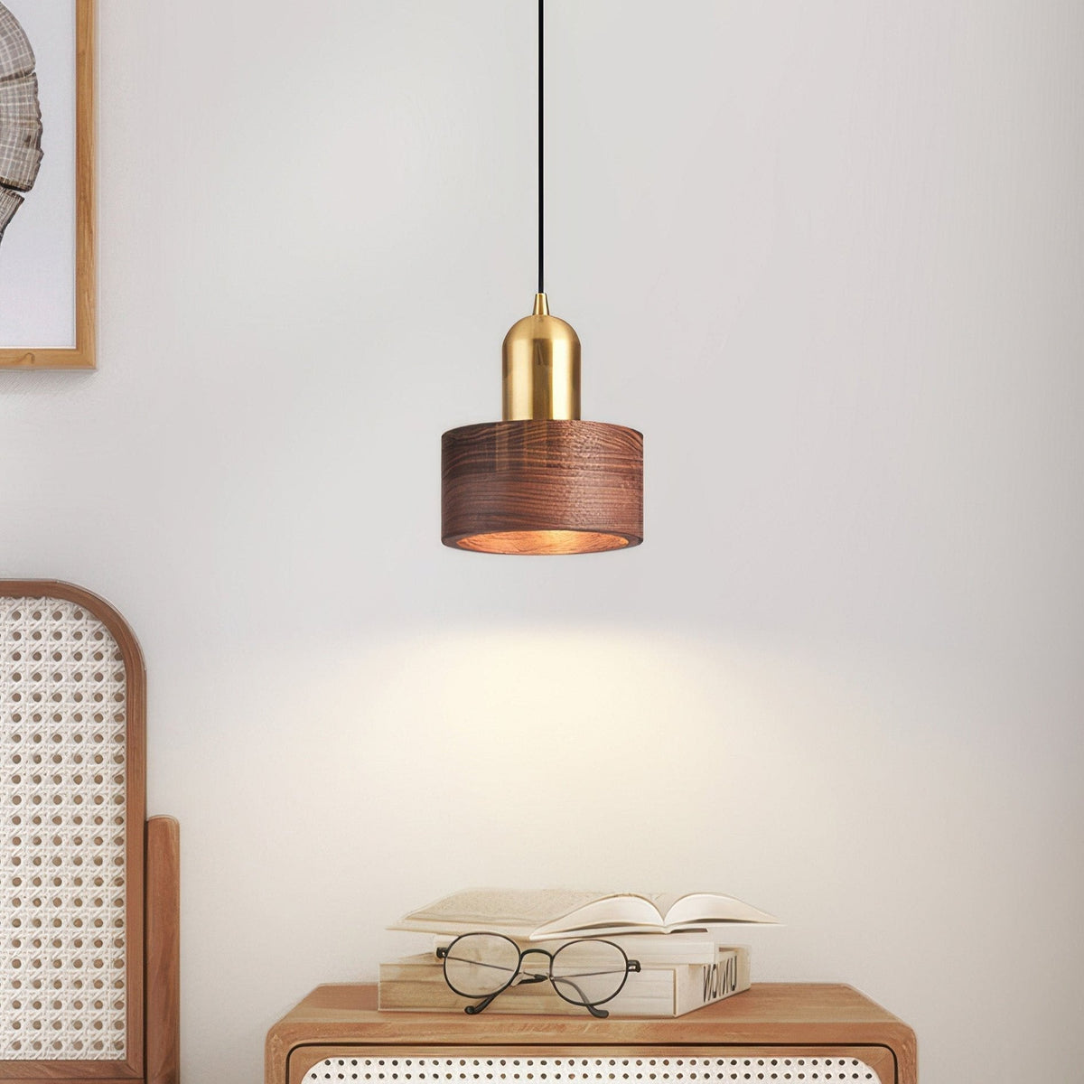 Walnut and Brass Cylinder Pendant Light