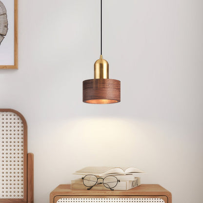 Walnut and Brass Cylinder Pendant Light