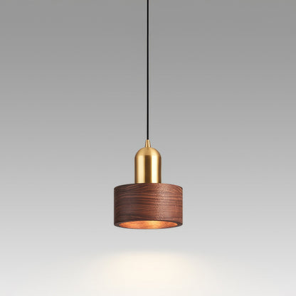 Walnut and Brass Cylinder Pendant Light