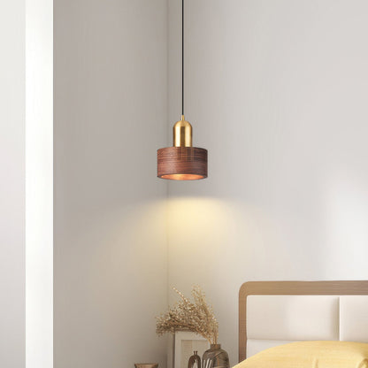 Walnut and Brass Cylinder Pendant Light