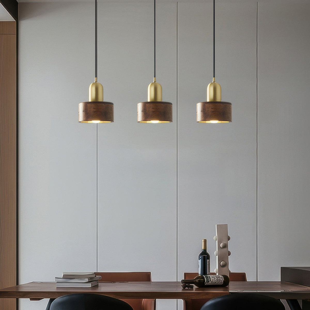 Walnut and Brass Cylinder Pendant Light