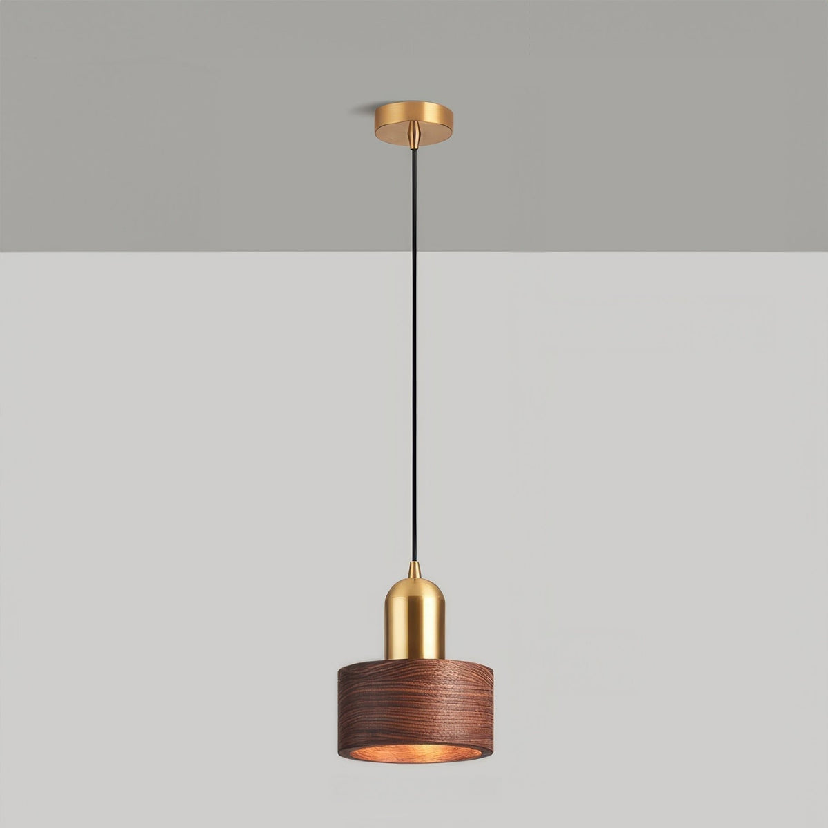 Walnut and Brass Cylinder Pendant Light