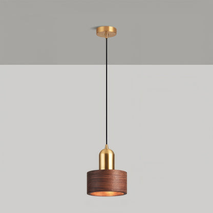 Walnut and Brass Cylinder Pendant Light