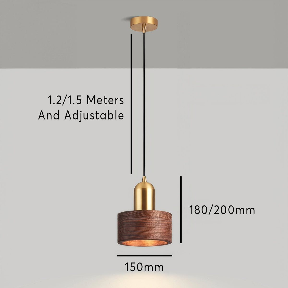 Walnut and Brass Cylinder Pendant Light