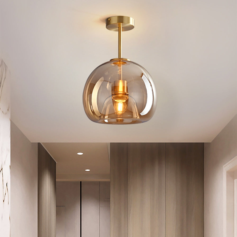 Vintage Bubble Glass Ceiling Light | Retro Amber Glass Pendant