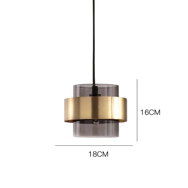 Nordic Smoked Glass Brass Cylinder Pendant