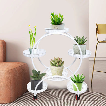 Six-Tier Metal Plant Stand with Wheels