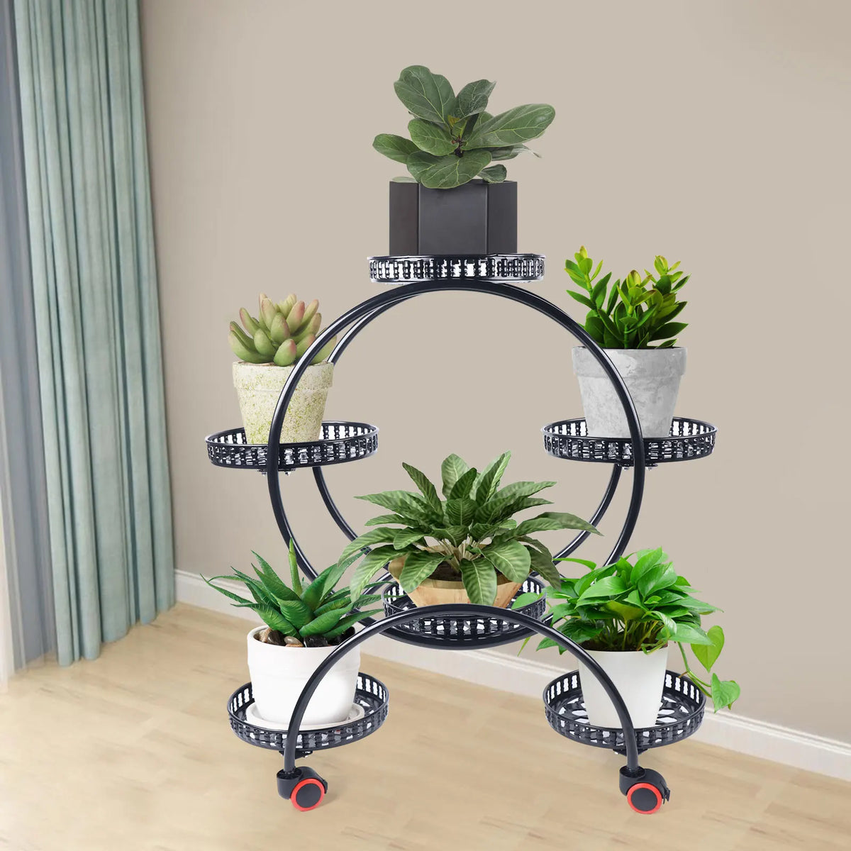 Six-Tier Metal Plant Stand with Wheels