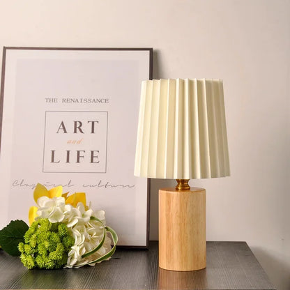 Medieval Pleated Shade Wood Base Table Lamp