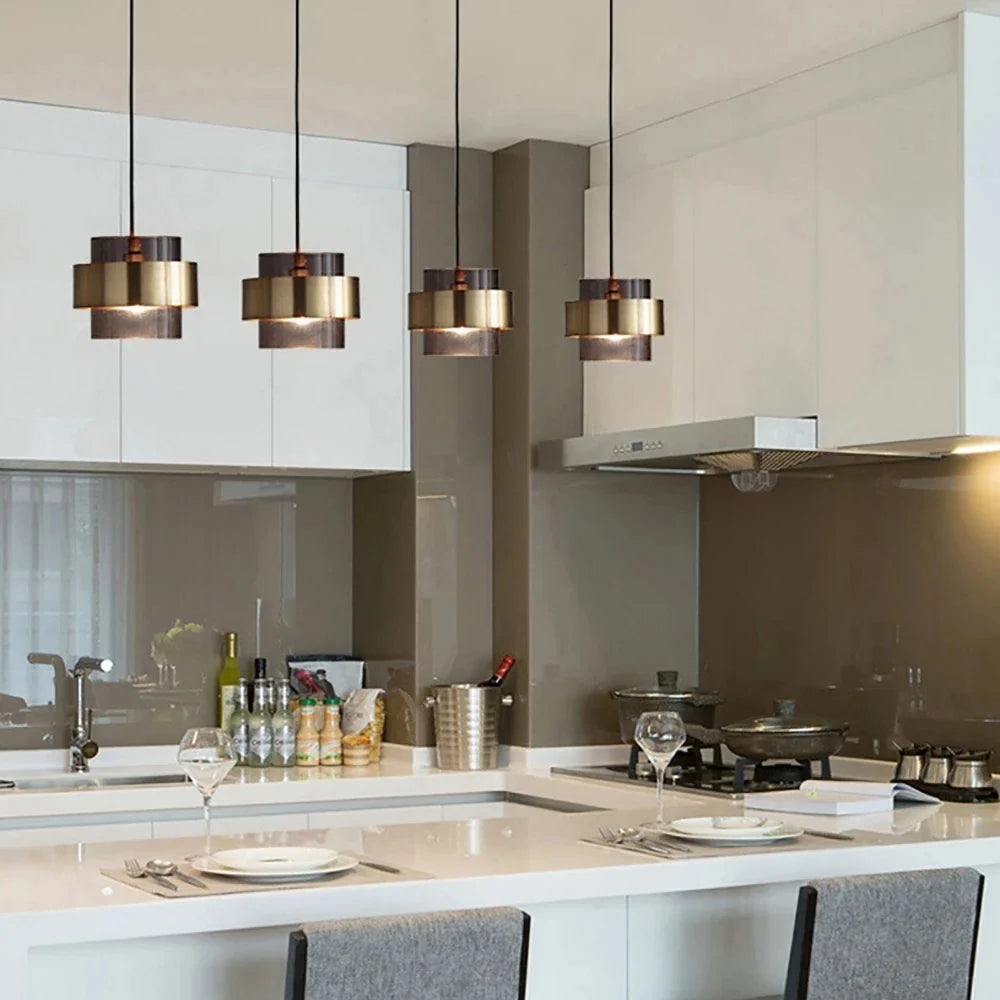 Nordic Smoked Glass Brass Cylinder Pendant