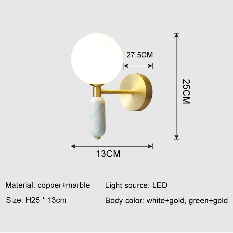 Marble & Glass Wall Lamp | Gold Finish Modern Sconce