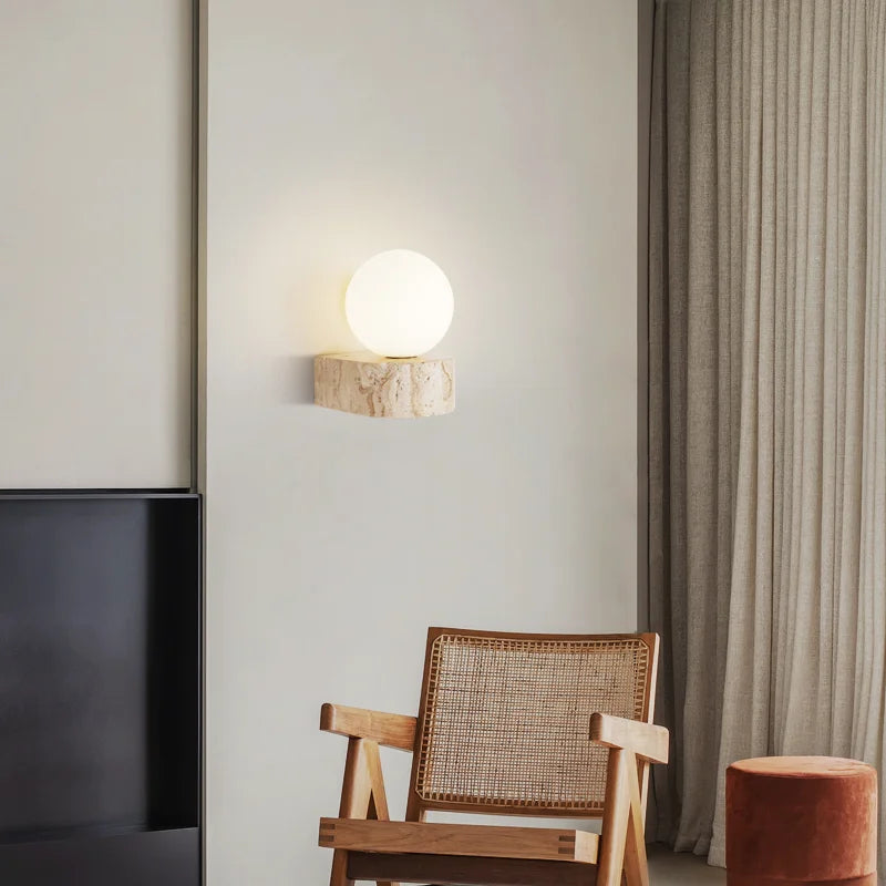 Travertine Stone Wall Lamp | Modern Japanese-Style LED Sconce